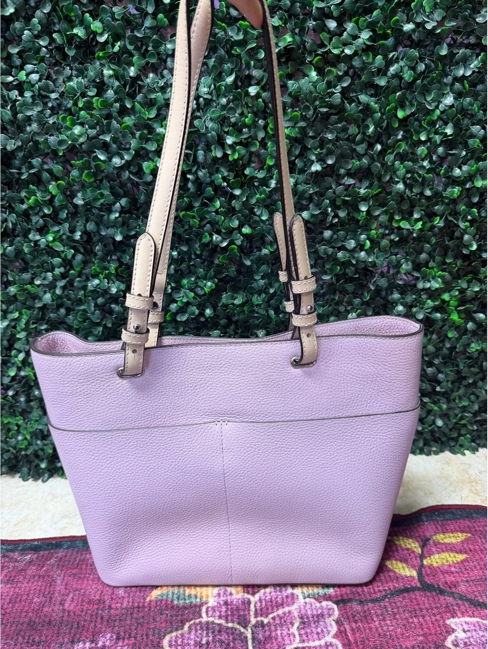 Michael Kors Lavender Leather Tote Bag with Beige Straps